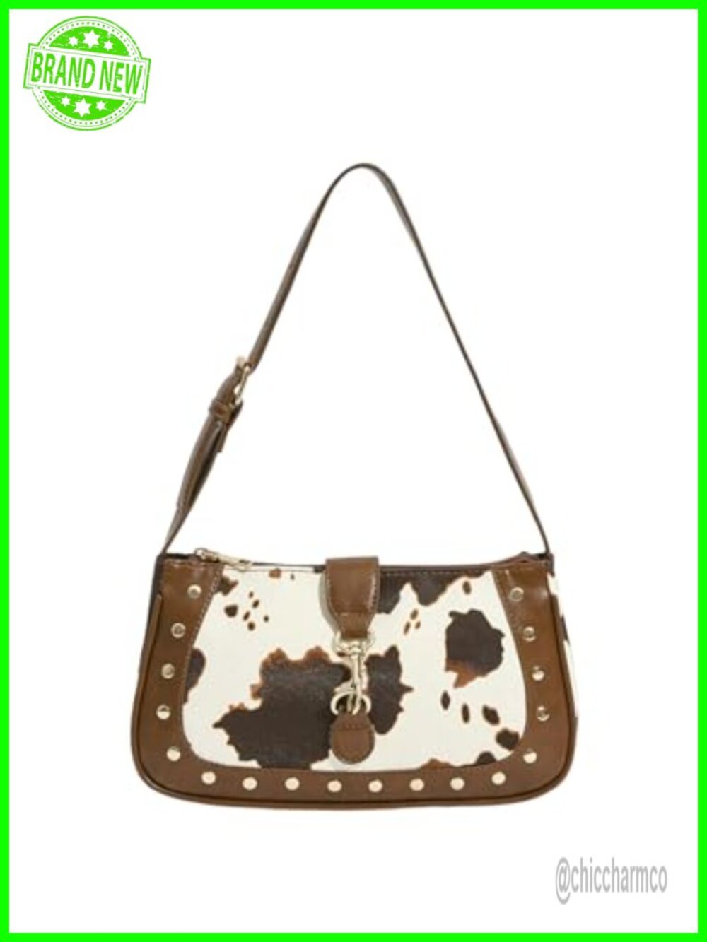 Rivet Animal Print Faux PU Leather Shoulder Bag Zipper Cowgirl Clutch Purse